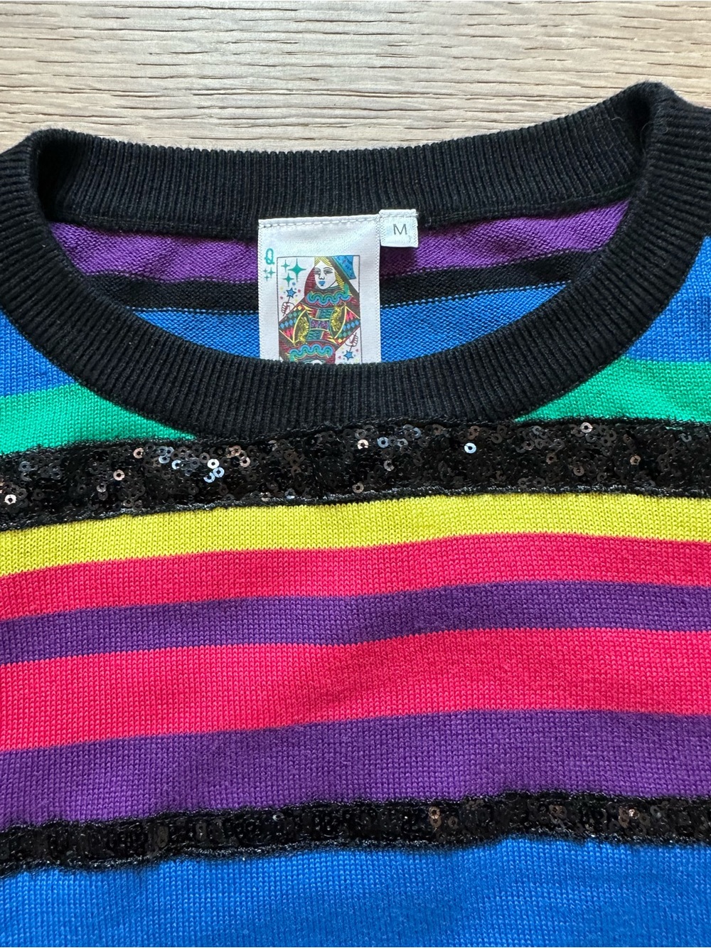 Queen of Sparkles Rainbow Striped Sequin Sweater. Size M - Picture 3 of 11
